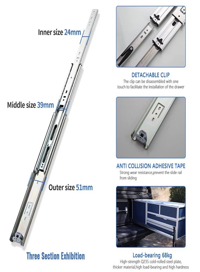 ATULUX Drawer Channel Runner with Telescopic Channel, Pair 1 Length 8" Drawer Mechanism Full Extension Ball Bearing for Wooden and Metal Drawers in Kitchen, Wardrobe - Image 2