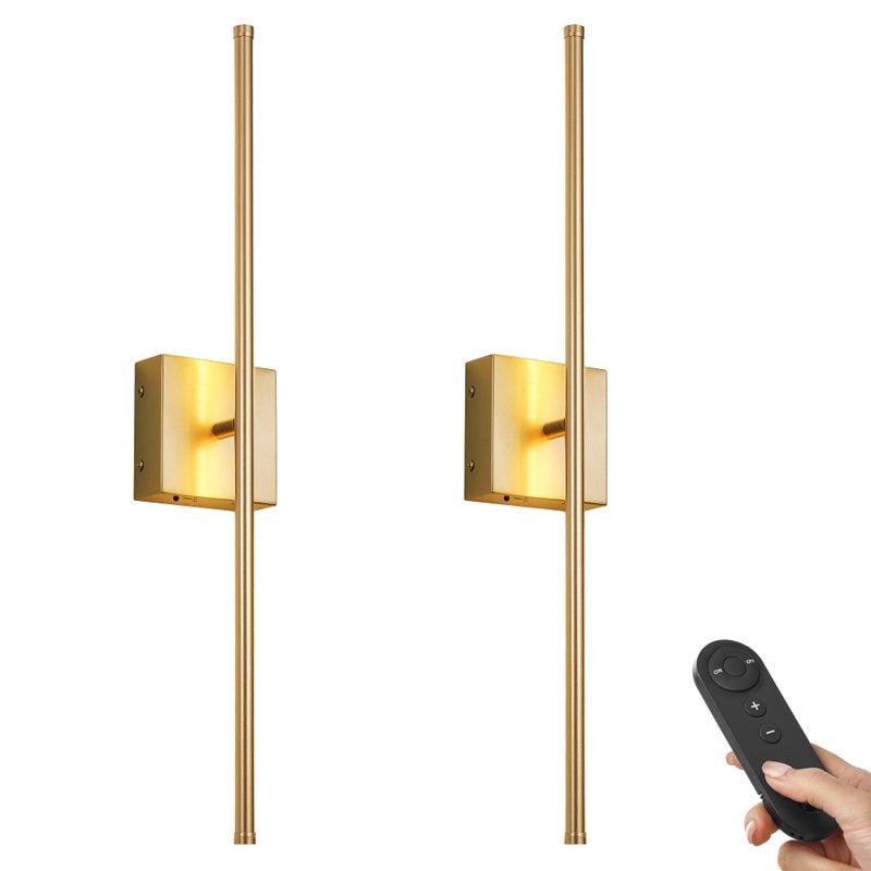 KARTOOSH Battery Operated Wall Sconces with Remote Control Dimmable Wall Sconces Set of Two 350Rotate 3000K LED Gold Wireless Wall Light for Living Room Hallway Bedroom 244 Inch 2 Pack