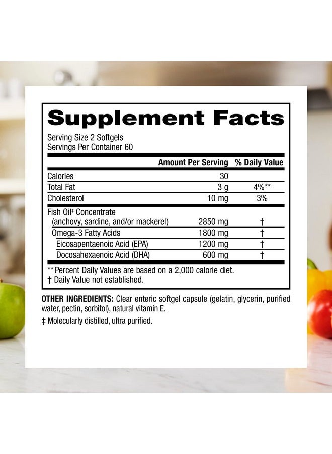 Webber naturals Triple Strength Omega3 Fish Oil 1800 Mg Omega3 (1200 Mg Epa / 600 Mg Dha) Per Serving 120 Clear Enteric Softgels No Fishy Aftertaste For Heart Brain And Joint Health  - Image 3