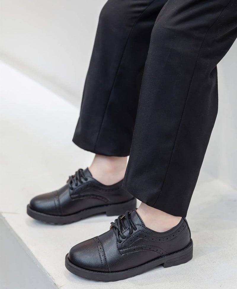 kkdom Boys Girls Classic Lace-Up School Uniform Comfort Oxfords Dress Shoes Loafer Flats (Toddler/Little Kid) Black US Size 3.5 M Big Kid - Image 2