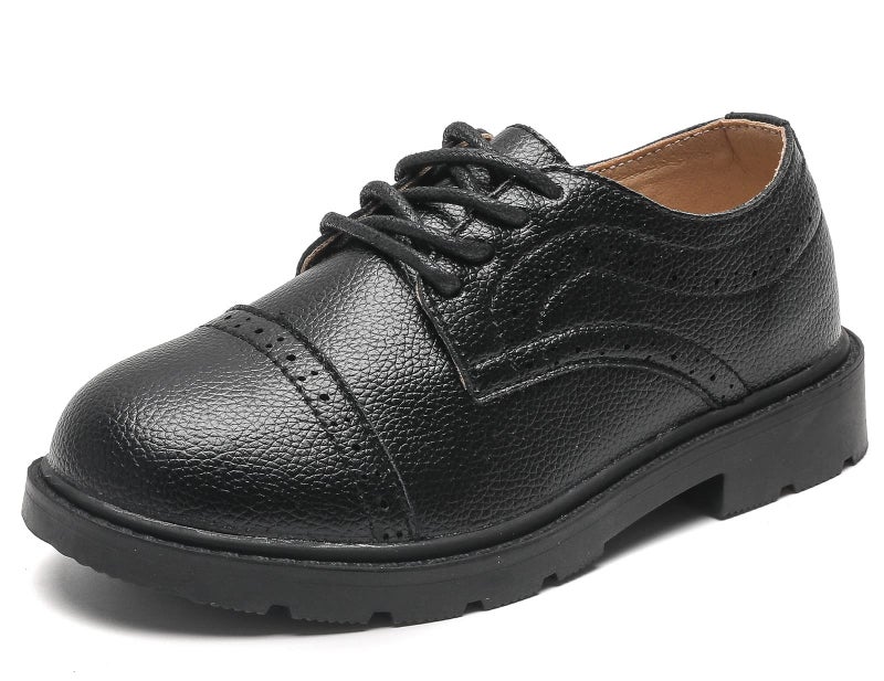 kkdom Boys Girls Classic Lace-Up School Uniform Comfort Oxfords Dress Shoes Loafer Flats (Toddler/Little Kid) Black US Size 3.5 M Big Kid - Image 1