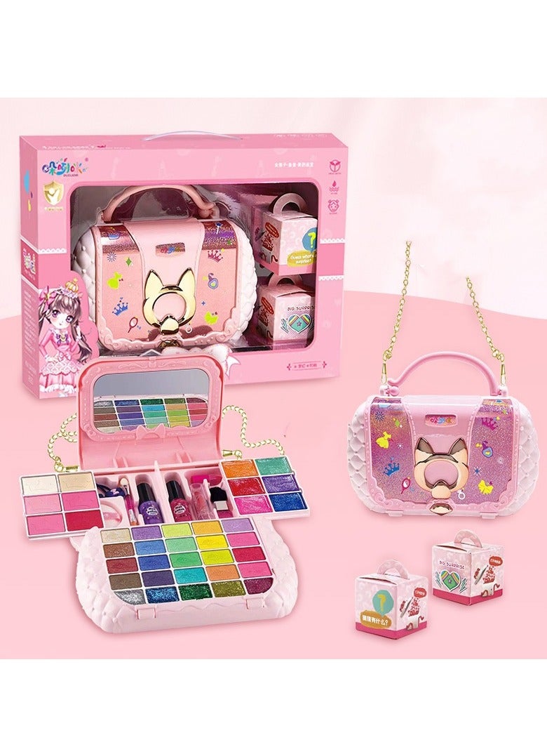 Girl Makeup Kit,Washable Kids Makeup Set with Mirror,  Fashionable princess Handheld Bag Design,Gift Toys Water Soluble Easy to Wipe Gift Box,Pink Color Portable, Durable And Washable,Non-Toxic safe - Image 1