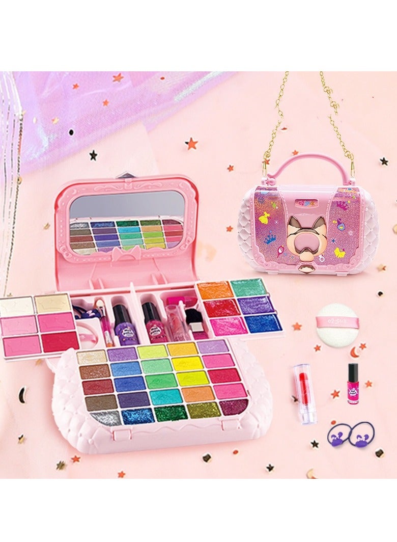 Girl Makeup Kit,Washable Kids Makeup Set with Mirror,  Fashionable princess Handheld Bag Design,Gift Toys Water Soluble Easy to Wipe Gift Box,Pink Color Portable, Durable And Washable,Non-Toxic safe - Image 2
