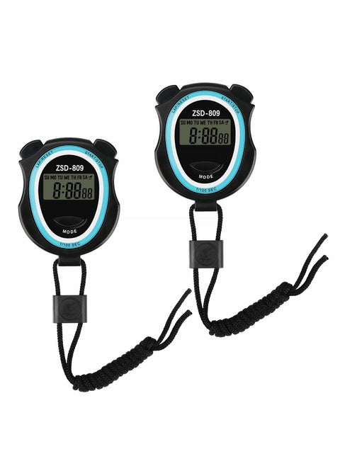 2Pcs Stopwatch Digital Stopwatch Timer with Lanyard Handheld Stop Watches Timer with Alarm Calendar Shockproof Sports Stopwatch for Coach Referee Swimming Running