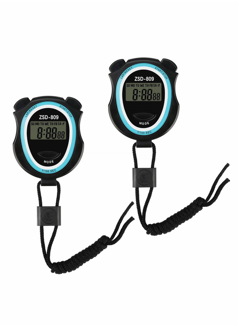 SYOSI 2Pcs Stopwatch Digital Stopwatch Timer with Lanyard Handheld Stop Watches Timer with Alarm Calendar Shockproof Sports Stopwatch for Coach Referee Swimming Running  - Image 1