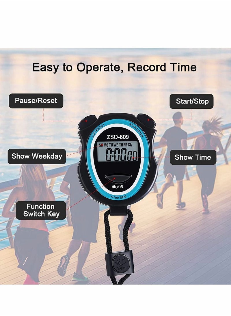 SYOSI 2Pcs Stopwatch Digital Stopwatch Timer with Lanyard Handheld Stop Watches Timer with Alarm Calendar Shockproof Sports Stopwatch for Coach Referee Swimming Running  - Image 3