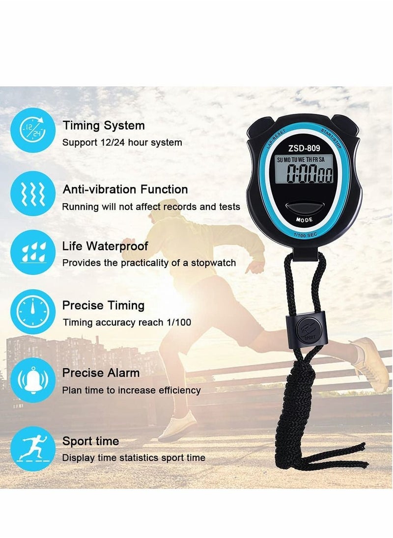SYOSI 2Pcs Stopwatch Digital Stopwatch Timer with Lanyard Handheld Stop Watches Timer with Alarm Calendar Shockproof Sports Stopwatch for Coach Referee Swimming Running  - Image 2