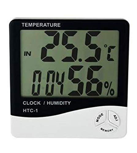 MCP Digital Room Thermometer for Temperature & Humidity with Alarm Clock, Wall Mount or Table Top (HTC-1) - Image 1