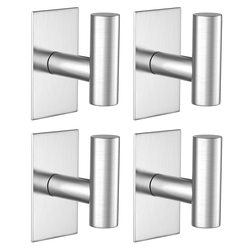 VAEHOLD Wall Towel Hooks, Heavy Duty Sticky Holder Waterproof Towel Hooks for Hanging Coat, Clothes, Closet Hook Wall Mount for Kitchen (Silver, 4 Pack) - Image 1
