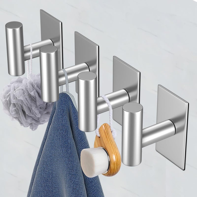 VAEHOLD Wall Towel Hooks, Heavy Duty Sticky Holder Waterproof Towel Hooks for Hanging Coat, Clothes, Closet Hook Wall Mount for Kitchen (Silver, 4 Pack) - Image 5
