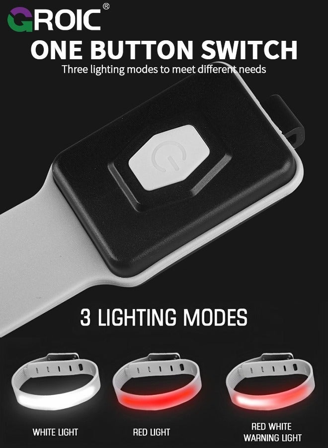 جرويك قطعتان من مصابيح LED لحزام الذراع للعدائين، معدات جري عاكسة قابلة لإعادة الشحن عبر USB، شريط إضاءة أمان ليلي عالي الوضوح للجري والركض وركوب الدراجات والمشي لمسافات طويلة في الليل - Image 3