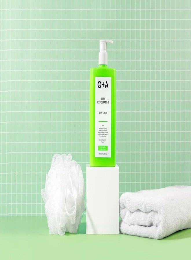 كيو+إيه لوشن الجسم المقشر Q+A AHA (250 مل)، مرطب ومقشر للجسم مع حمض اللاكتيك وحمض الجليكوليك وأحماض ألفا هيدروكسي المستخلصة من الفواكه، بديل لزبدة الجسم، منتج نباتي للعناية بالجسم - Image 4