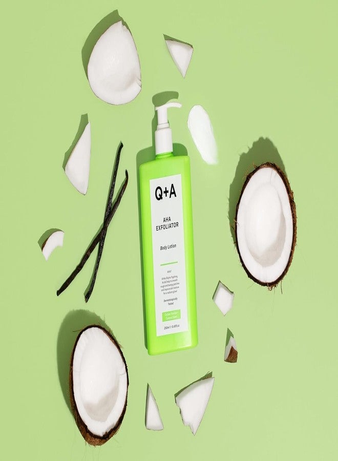 كيو+إيه لوشن الجسم المقشر Q+A AHA (250 مل)، مرطب ومقشر للجسم مع حمض اللاكتيك وحمض الجليكوليك وأحماض ألفا هيدروكسي المستخلصة من الفواكه، بديل لزبدة الجسم، منتج نباتي للعناية بالجسم - Image 5