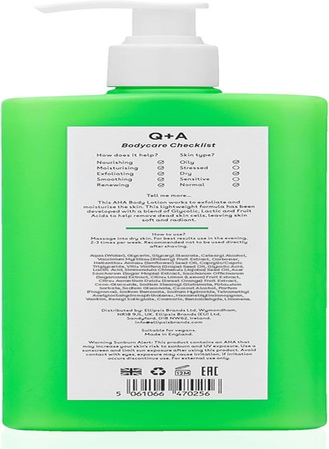 كيو+إيه لوشن الجسم المقشر Q+A AHA (250 مل)، مرطب ومقشر للجسم مع حمض اللاكتيك وحمض الجليكوليك وأحماض ألفا هيدروكسي المستخلصة من الفواكه، بديل لزبدة الجسم، منتج نباتي للعناية بالجسم - Image 2