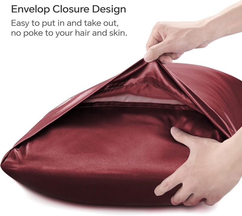 Go well Satin Silk Pillow Covers Pack of 2 for Hair and Skin-with Satin Scrunchies for Women Stylish|Satin Pillow Cover for Hair and Skin|scrunchies for Women 3-Piece|Silk Pillow case(Maroon) 600TC - Image 5