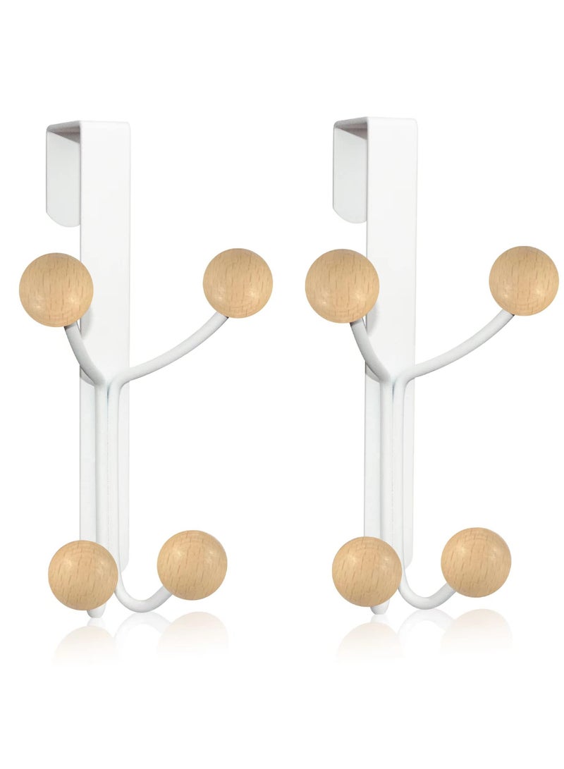 Excefore Over Door Hooks, White Door Hooks for Hanging Metal Door Hanger Hook Wood Hooks for Hanging Clothes, Hats, Robes, Towels Pack of 2 - Image 1