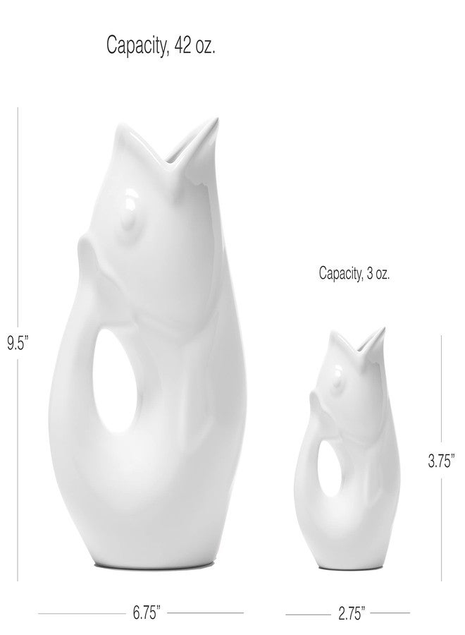 Gurgle Pot إبريق غرغل - طقم من قطعتين، تصميم مستوحى من الطراز الفرنسي، إبريق كبير سعة 42 أونصة مع إبريق كريمة مطابق، لون أبيض ناصع، أدوات المائدة المثالية للاستخدام الداخلي أو الخارجي. - Image 2