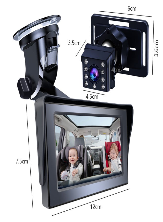 Baby Car Mirror 1080P 4.3 Inch Baby Car Camera Night Vision Safety Car Seat Mirror Cameras Monitored Mirrors with Wide Crystal Clear View Adjustable Angle Length - Image 4