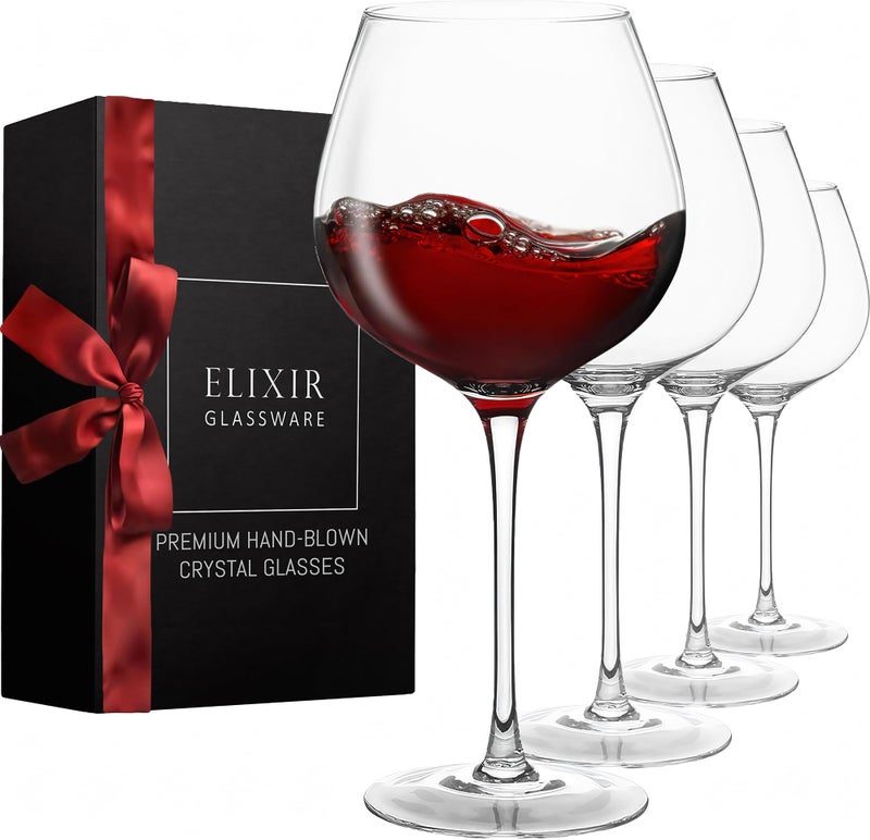 ELIXIR GLASSWARE Red Wine Glasses - Extra Large Crystal Wine Glasses 4 Set, Hand Blown - Long Stem Giant Wine Glass Set of 4 - Coupe a Vin - Wedding, Anniversary - 22 oz, Clear - Image 1
