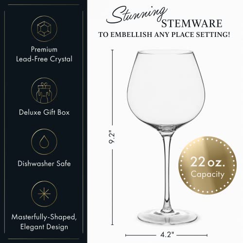 ELIXIR GLASSWARE Red Wine Glasses - Extra Large Crystal Wine Glasses 4 Set, Hand Blown - Long Stem Giant Wine Glass Set of 4 - Coupe a Vin - Wedding, Anniversary - 22 oz, Clear - Image 3