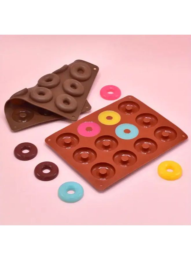 Dark Red Silicone Donut Mold 12 Cavity Food Grade Baking Tool For Desserts Breads BBQ Outdoor Cooking - Image 4