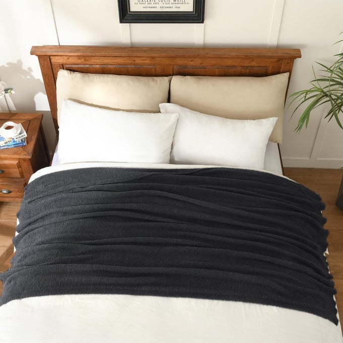 KNITTED DARK GREY BLACK THROW TWIN SIZE BLANKET POLYESTER SOFT FLEECE BLANKET FOR COUCH BED SOFA 60X80 INCHES CHARCOAL GRAY