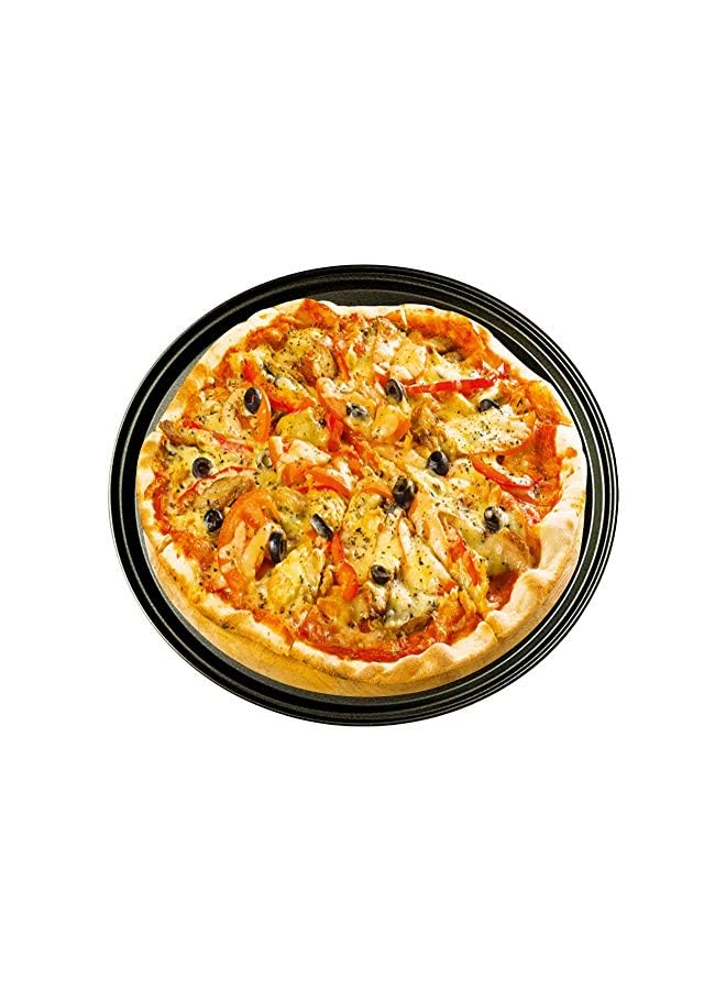 PROMASS صينية خبز البيتزا غير لاصقة من الفولاذ الكربوني - طبق بيتزا - حامل أطباق - أدوات الخبز المنزلية - حجم 32 سم - Image 2