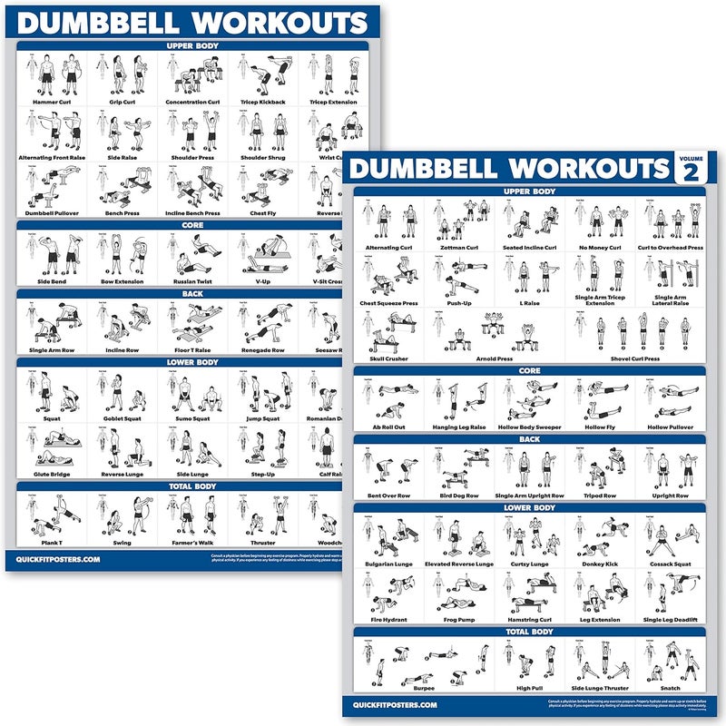 Palace Learning QuickFit 2 Pack Dumbbell Workout Exercise Poster - Volume 1 & 2 - LAMINATED 18" x 24" - Image 1