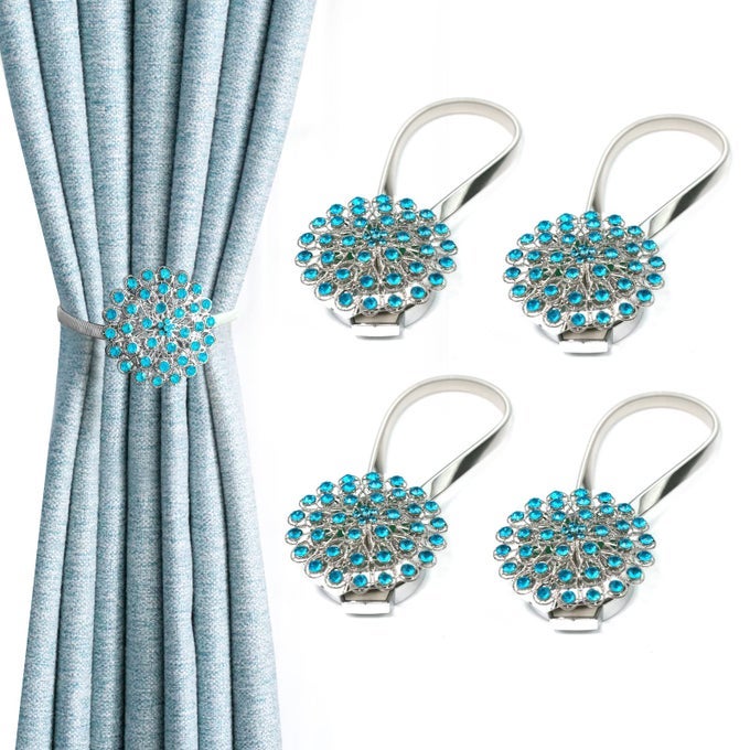 4 PACKS CURTAIN MAGNETIC BUCKLE SPRING WINDOW DECORATION CURTAIN TIE ROPE FOR HOME OFFICE DECORATION PEACOCK BLUE