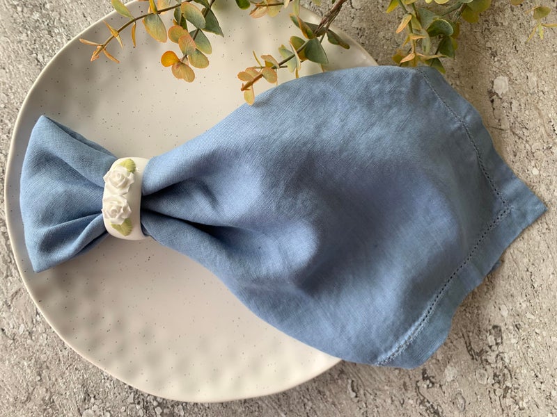 Eight Owls Hemstitched Linen Napkins - 20 Inch x 20 Inch - Stonewashed Pure Linen Cloth Dinner Napkins with Mitered Corners - 100% French Flax - Machine Washable - Set of 4 (Dusty Pastel Blue) - Image 2