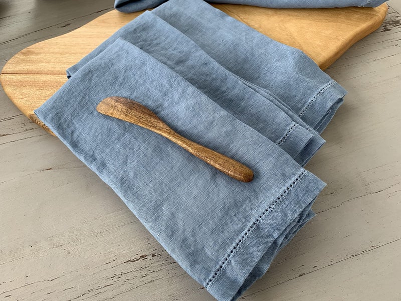 Eight Owls Hemstitched Linen Napkins - 20 Inch x 20 Inch - Stonewashed Pure Linen Cloth Dinner Napkins with Mitered Corners - 100% French Flax - Machine Washable - Set of 4 (Dusty Pastel Blue) - Image 3