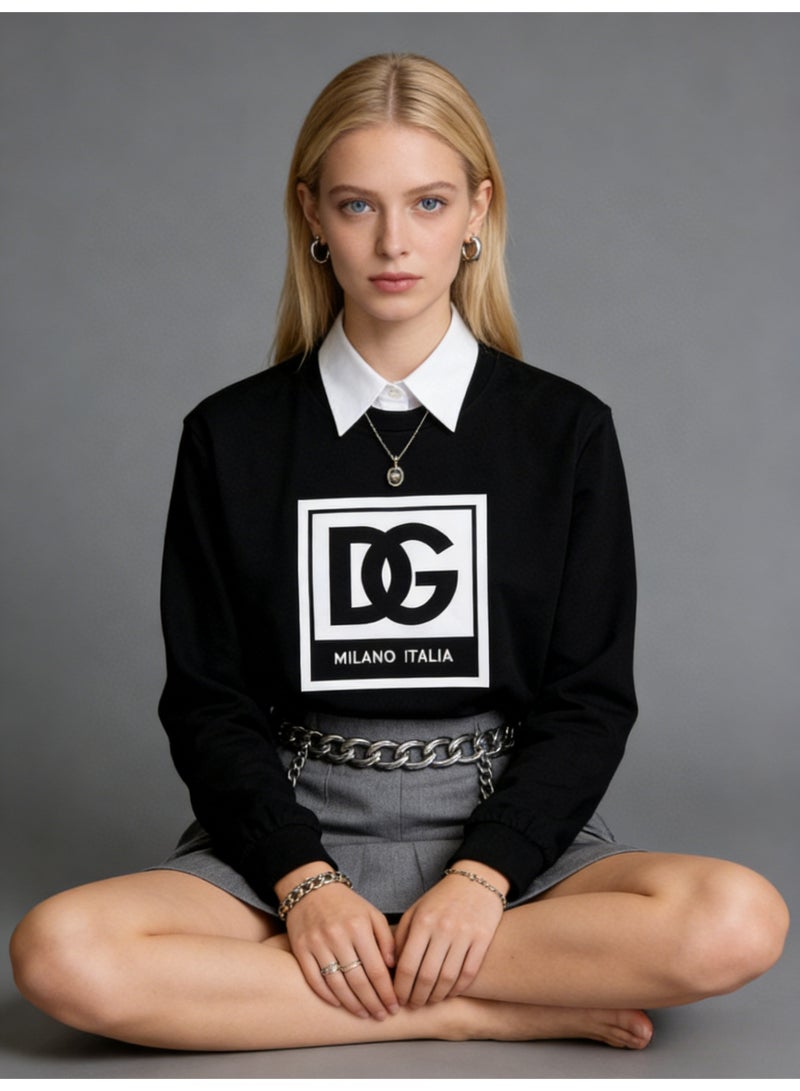 D&G Dolce&Gabbana Black Long Sleeve Shirt - Oversized DG Logo Pattern Top, Suitable for Luxury Neutral Casual Style - Image 2