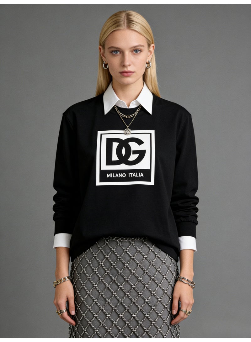 D&G Dolce&Gabbana Black Long Sleeve Shirt - Oversized DG Logo Pattern Top, Suitable for Luxury Neutral Casual Style - Image 1