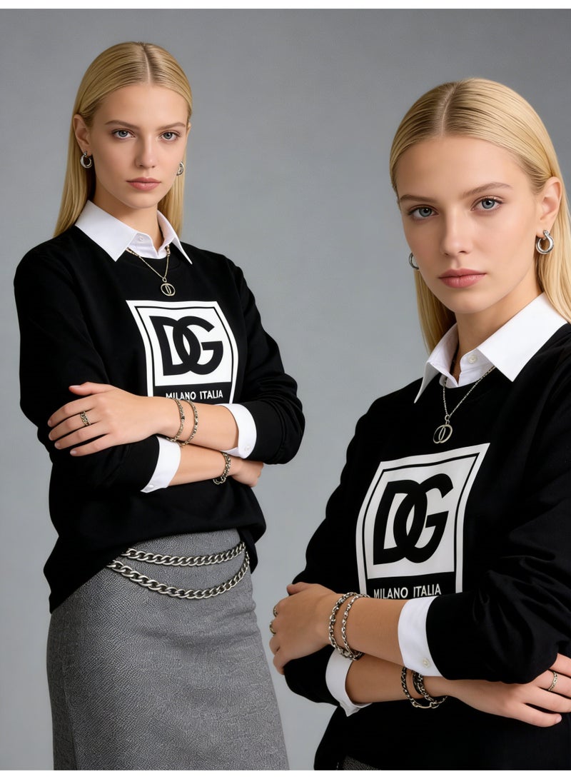 D&G Dolce&Gabbana Black Long Sleeve Shirt - Oversized DG Logo Pattern Top, Suitable for Luxury Neutral Casual Style - Image 3