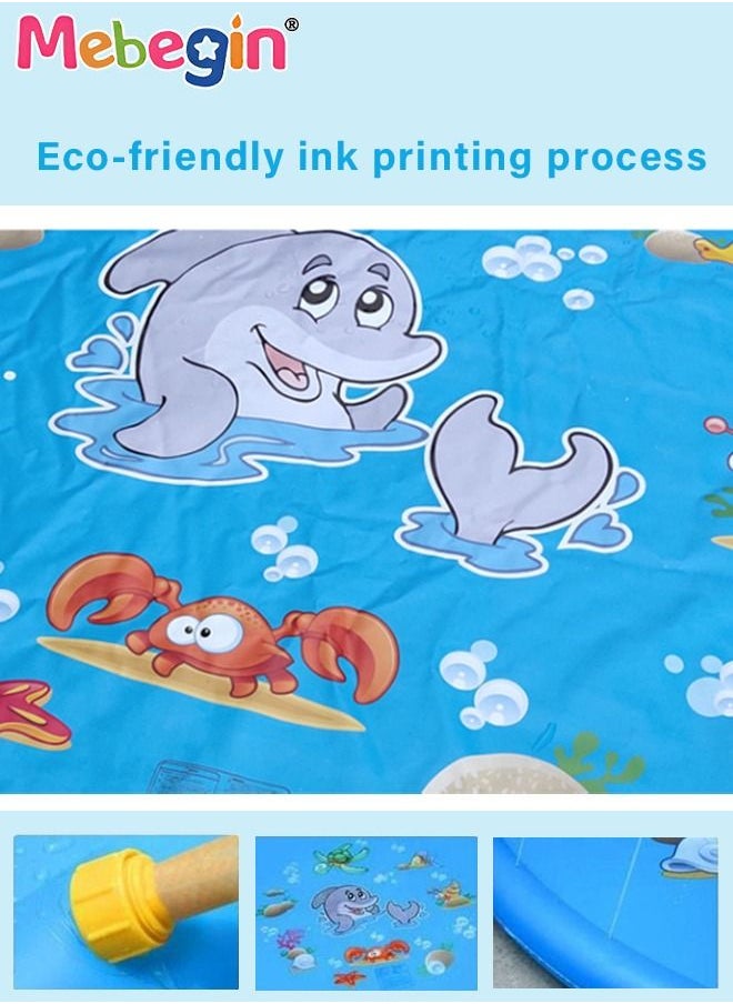 MEBEGIN - Inflatable Splash Pad, Kiddie Pool with Colorful Animal Patterns, Thickened Anti-slip Sprinkler Pad for Kids and Pets, Adjustable Water Spray Height, Easy to Transport and Store, Perfect for Playing in Garden, Backyard, Water Party and Outdoor Beach Games, 100*100cm - Image 1
