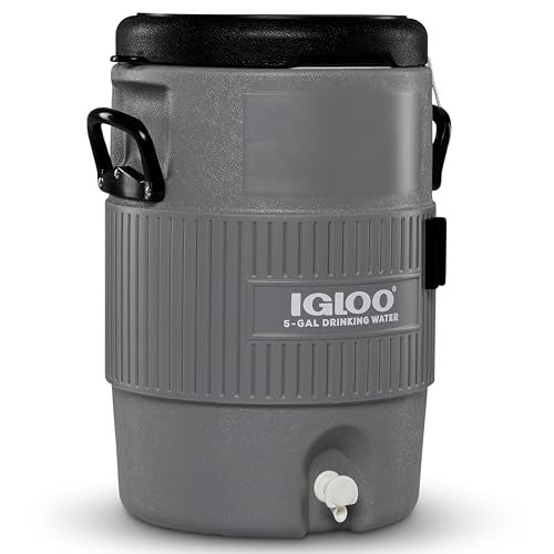 Igloo 5 Gallon Portable Sports Cooler Water Beverage Dispenser with Flat Seat Lid, Insulated Beverage Dispenser, Grey/Black - Image 1