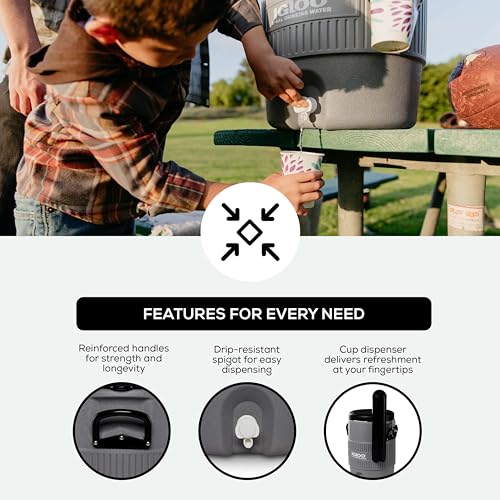 Igloo 5 Gallon Portable Sports Cooler Water Beverage Dispenser with Flat Seat Lid, Insulated Beverage Dispenser, Grey/Black - Image 2