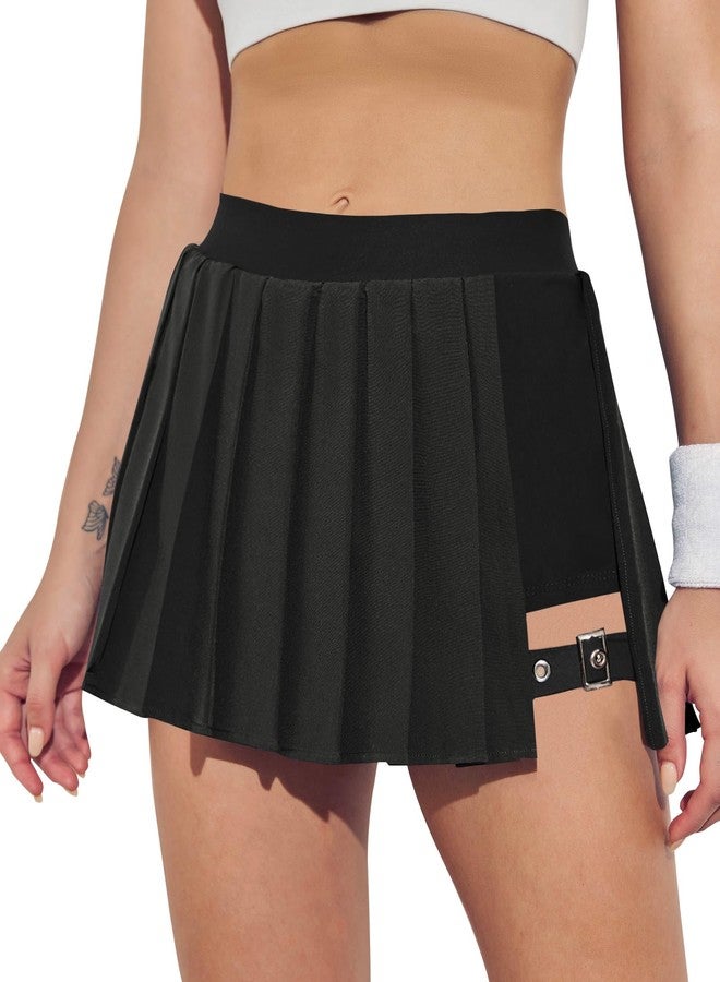 Yousify Pleated Skirts for Women High Waisted Tennis Skirts Adjustable Buckle Athletic Golf Skorts Skirts with Shorts Black - Image 1