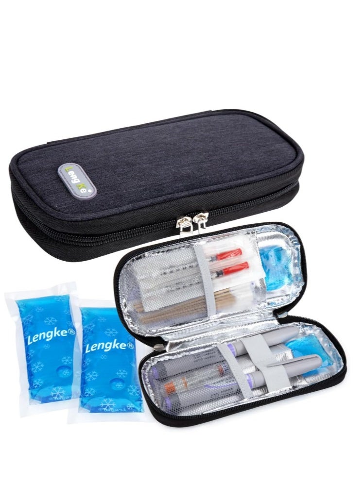 ماركة غير محددة Insulin Cooler Travel Case with 2 Ice Packs - Diabetes Bags Cooler Travel Case for Diabetic Organize Supplies Insulated Cooling Bag (Black)  - Image 1