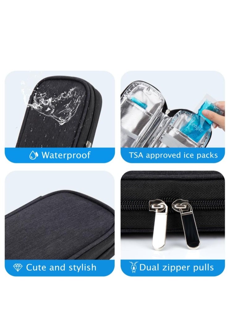 ماركة غير محددة Insulin Cooler Travel Case with 2 Ice Packs - Diabetes Bags Cooler Travel Case for Diabetic Organize Supplies Insulated Cooling Bag (Black)  - Image 4