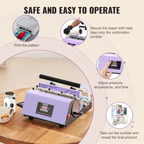 VEVOR Tumbler Heat Press Machine, 11-30oz Mug Press, Heat Up Fast and Even, Tumbler Press with Sublimation Paper, Tape and Gloves, Temp and Time Setting, for Sublimation Tumblers, Cups, Mugs, Purple - Image 5