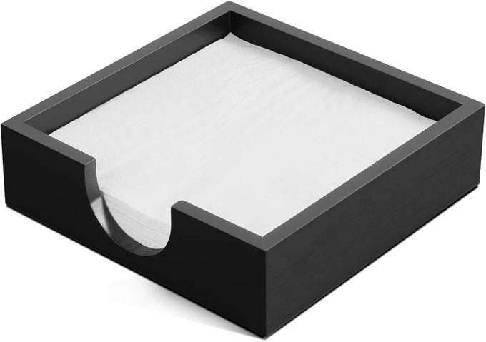 NAPKIN HOLDER FOR TABLE WOODEN NAPKINS HOLDERS FOR PAPER NAPKINS FLAT NAPKIN HOLDER FOR LUNCHEON NAPKIN HOLDERS FOR KITCHEN DINNER TABLE DECOR NAPKIN DISPENSER FOR INDOOR OUTDOOR USE BLACK