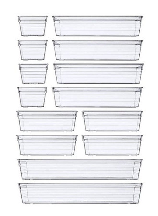 14 قطعة مكتب الدرج المنظمين علبة ، 4 أحجام سلالات تخزين الدرج البلاستيكية للمطبخ حمام غرفة النوم أدوات المكتب المكياج المجوهرات الأدوات - Image 5