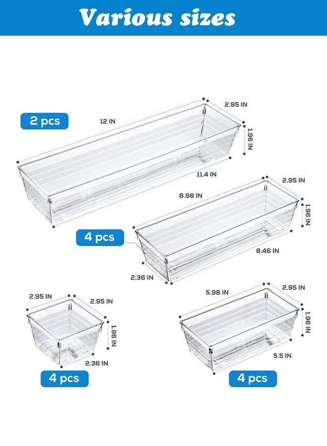 14 قطعة مكتب الدرج المنظمين علبة ، 4 أحجام سلالات تخزين الدرج البلاستيكية للمطبخ حمام غرفة النوم أدوات المكتب المكياج المجوهرات الأدوات - Image 2