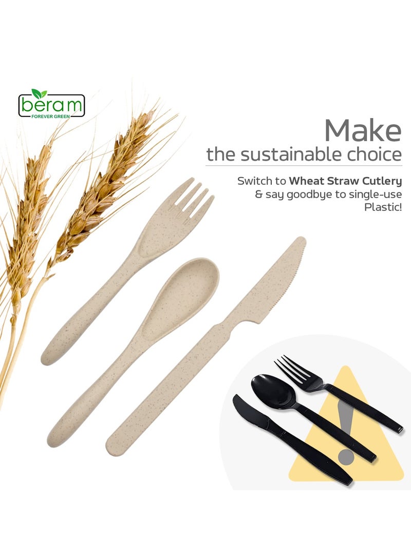 Beram Wheat Straw Cutlery Set, Daily Use Tableware, Set of 3 with Travel Case, Portable Flatware  - Image 4