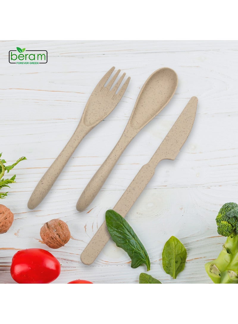 Beram Wheat Straw Cutlery Set, Daily Use Tableware, Set of 3 with Travel Case, Portable Flatware  - Image 5