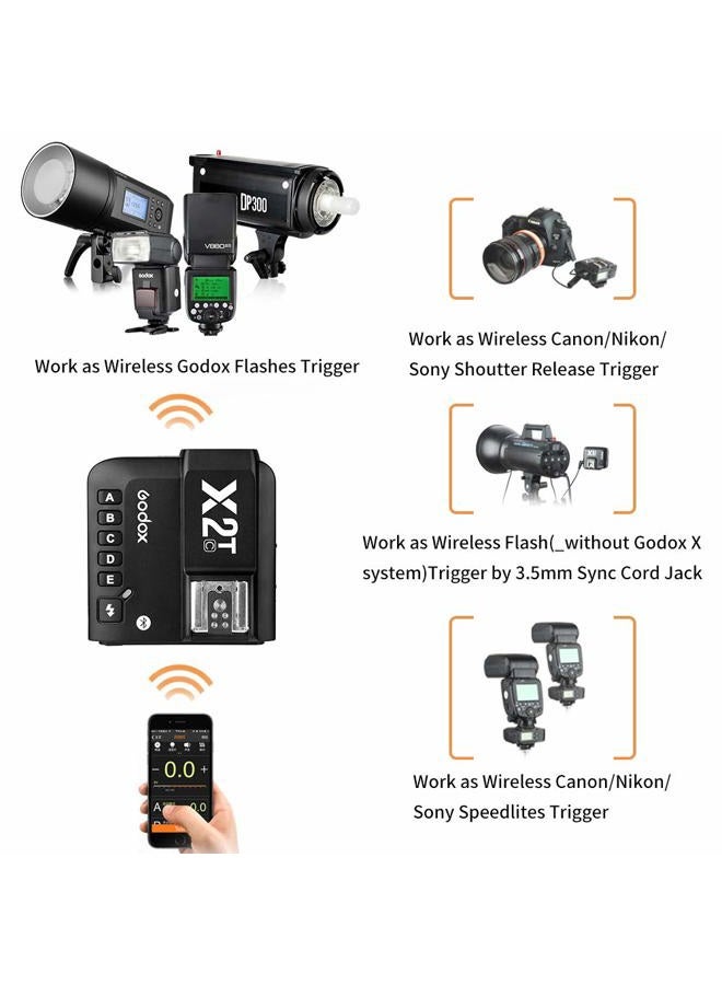 Godox X2T-C TTL Wireless Flash Trigger with Bluetooth Connection for Canon, 2.4G HSS 1/8000s,TCM Function,5 Separate Group Buttons & Quick Lock Hot-Shoe &LCD Display - Image 3