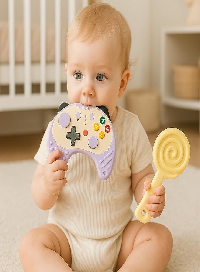DTR Creation Silicone Baby Teether Pack of 2 | Game Controller & Lollipop Shape | Soft BPA Free Food-Grade Silicone | Easy to Hold | Teether for 0–3 Years Babies - Image 4