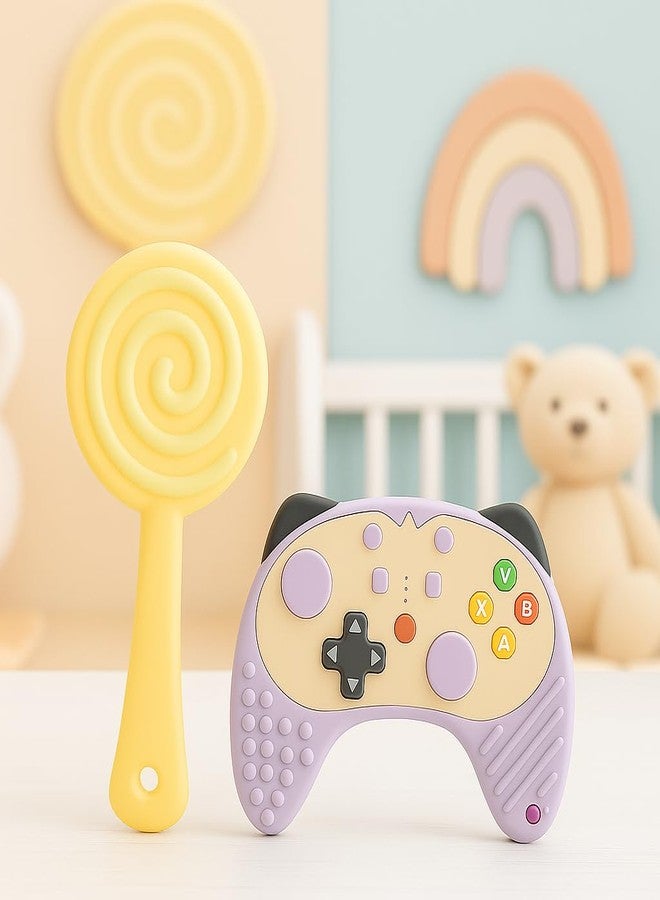 DTR Creation Silicone Baby Teether Pack of 2 | Game Controller & Lollipop Shape | Soft BPA Free Food-Grade Silicone | Easy to Hold | Teether for 0–3 Years Babies - Image 5