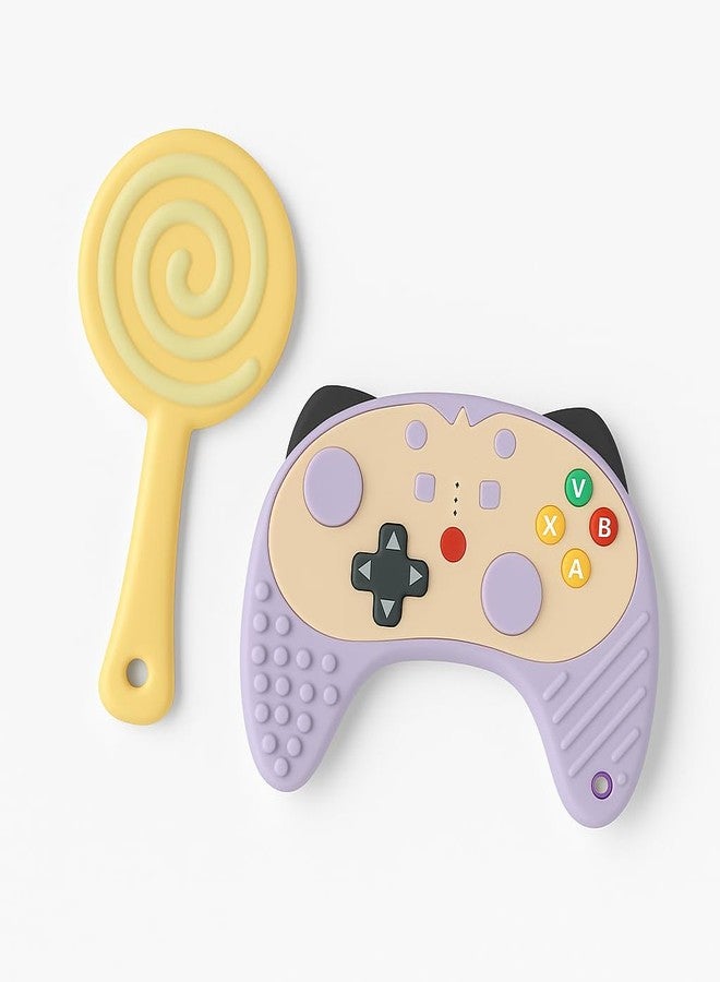 DTR Creation Silicone Baby Teether Pack of 2 | Game Controller & Lollipop Shape | Soft BPA Free Food-Grade Silicone | Easy to Hold | Teether for 0–3 Years Babies - Image 1